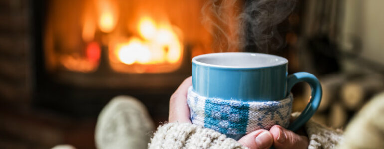 Burns first aid steps - hot drink in front of the fire